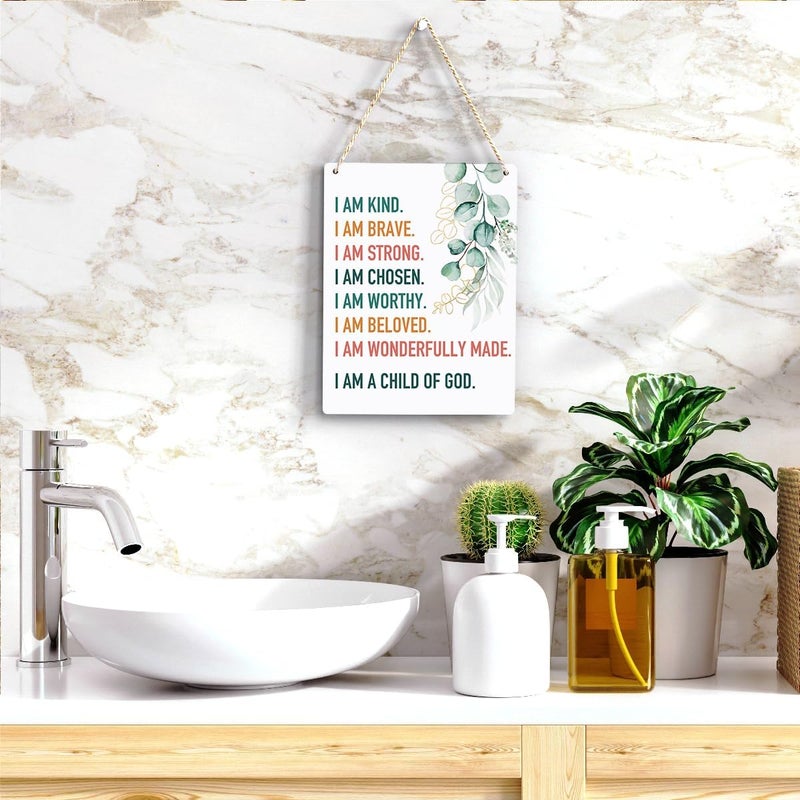 BELLOWDEER Inspirational Decor I am a Child of God Scripture Wooden Hanging Sign Christian Gift for Baby Kids Girl Boy Nursery Teen Room Bible Verse Wall Art Decoration 8 x 10 Inches - Image 5